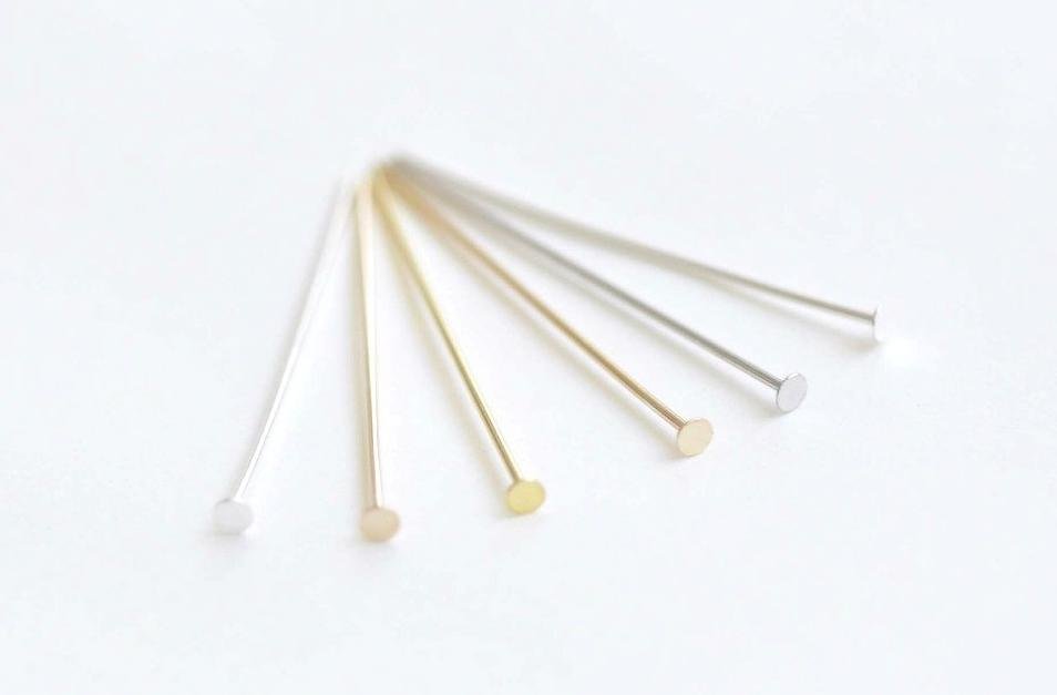 10 pcs 925 Sterling Silver Flat Head Pins Silver/Gold/Platinum 24G 20mm / Rose Gold