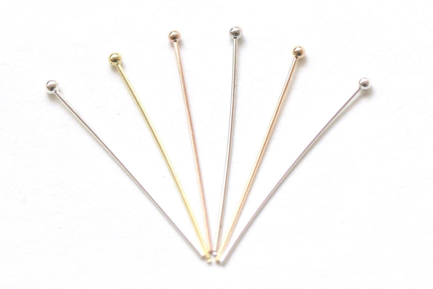 10 pcs 925 Sterling Silver Ball End Tip Headpins Silver/Gold/Platinum 24G 20mm / Polished 925 Silver