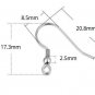 4 pcs (2 Pairs) Solid 925 Sterling Silver Ball Earring Hook Earwires Findings 0.7mm (22 Gauge) / Ste