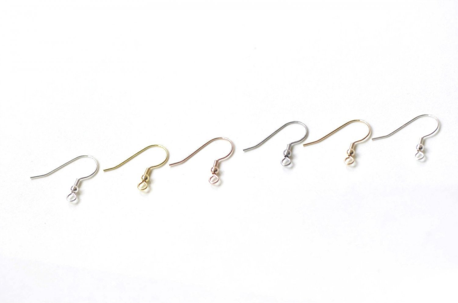 4 pcs (2 Pairs) Solid 925 Sterling Silver Ball Earring Hook Earwires Findings 0.7mm (22 Gauge) / Ros