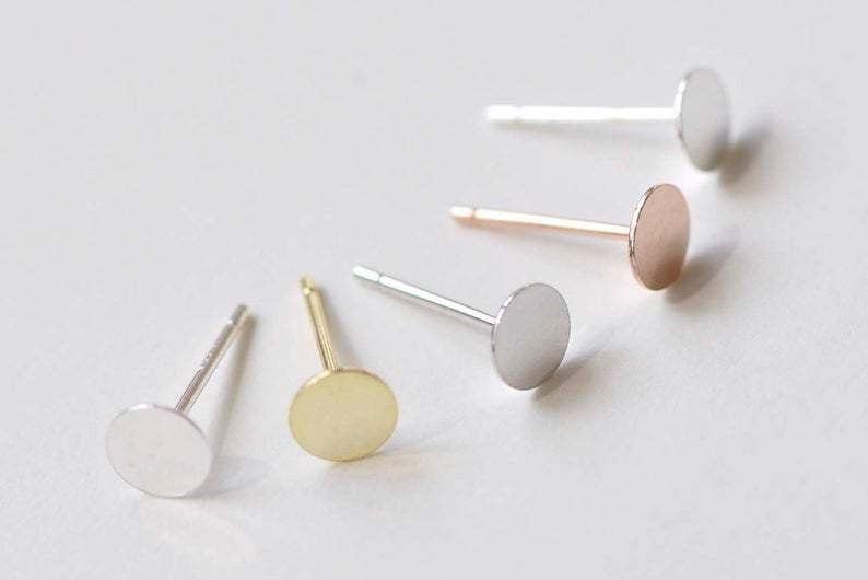 8 pcs 925 Sterling Silver Flat Pad Earring Stud Post Findings 4mm / Rose Gold
