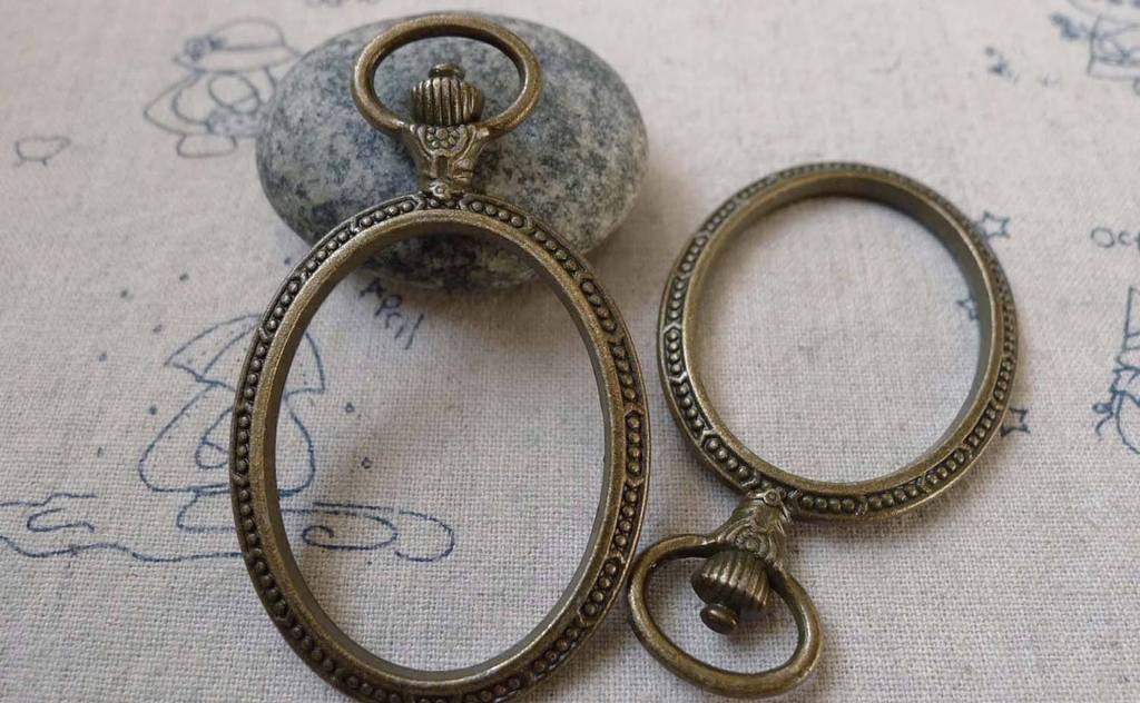 4 pcs Antique Bronze Oval Pocket Watch Frame Pendants A6307
