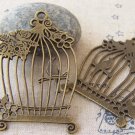 5 pcs Antique Bronze Large Flat Bird Cage Pendants Charms A5245