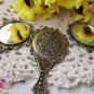2 pcs Antique Bronze Victorian Glass Hand Mirror Pendant A1779