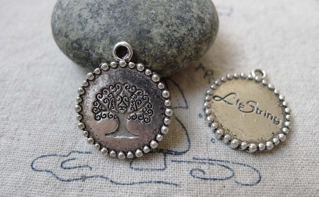 10 pcs Antique Silver Round Life Tree Charms  20mm A6615