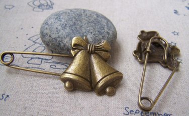 6 Pcs Antique Bronze Love Heart Safety Pin Brooch Findings A2952