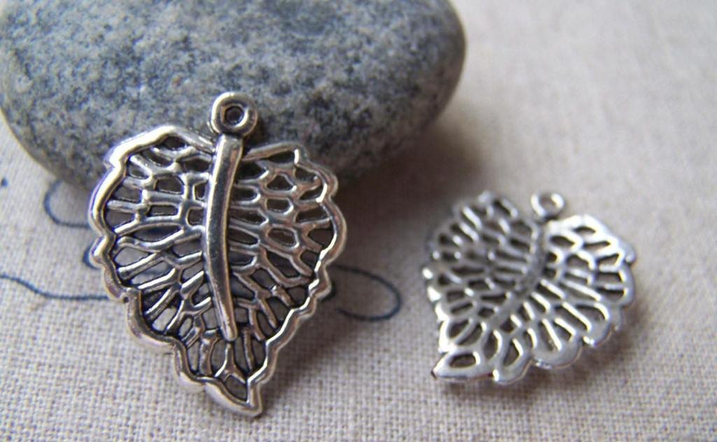 Antique Silver Filigree Leaf Charms 18x21mm Set of 20 A995