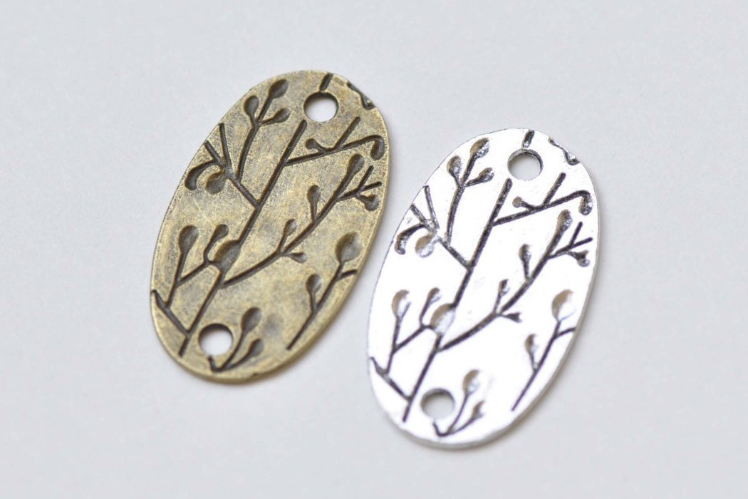 Oval Tree Branch Connector Antique Bronze Silver Charms Set of 10 Antique Bronze A8477