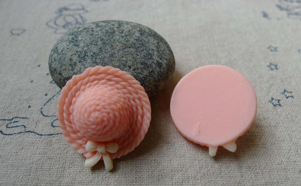 10 pcs Resin Pink Bow Summer Hat Cameo Size 26x29mm A5677