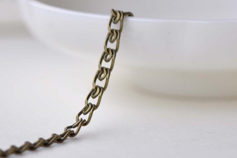 6.6ft (2m) Antique Bronze Brass Flat Double Curb Chain 3mm A8583