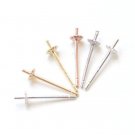 4 pcs (2 Pairs) 925 Sterling Silver Cap Earring Stud Post with Peg Rose Gold / 4mm