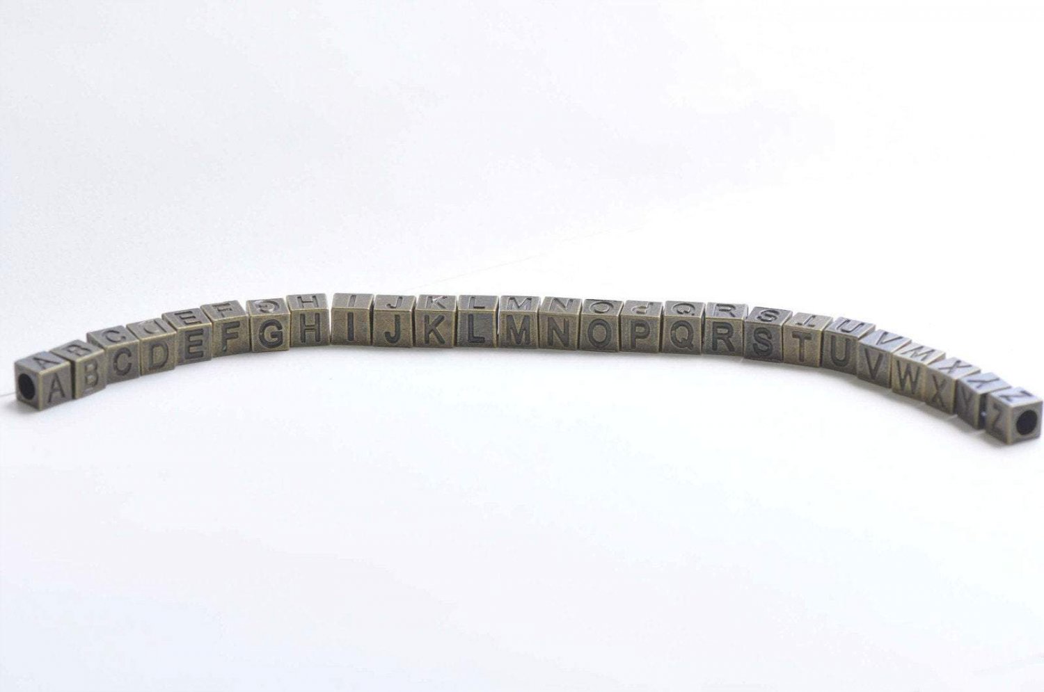 Antique Bronze Alphabet Large Hole Square Initial Letter Beads A-Z  Size 7mm 10pcs Letter X