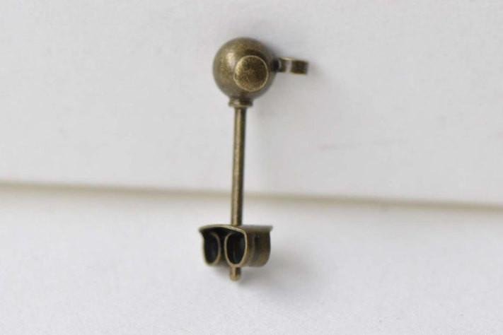 Antique Bronze Ball Earring Post Ear Stud With Backs Set of 20 A8634