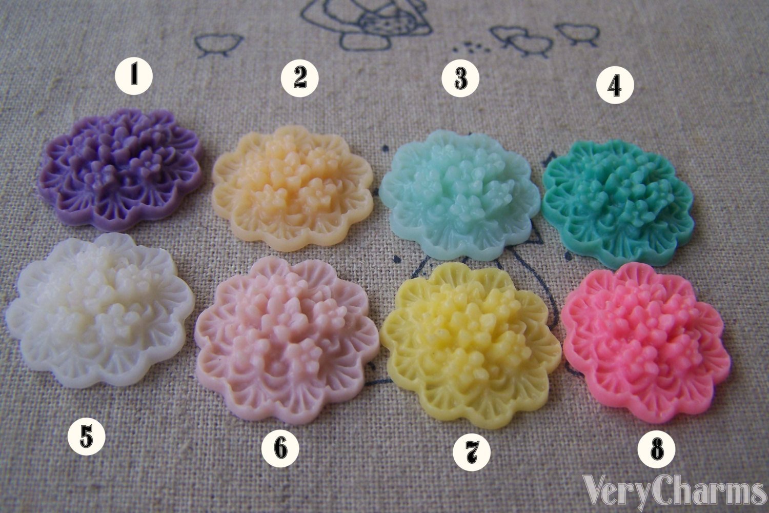 Resin Round Flower Bundle Cameo Cabochon 20mm Flat Back 10 pcs No.3 A4105