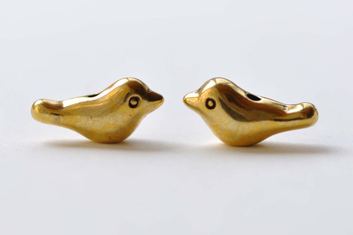 Antique Gold Bird Beads 3D Spacer Beads Charms Set of 20 A8046