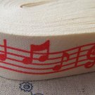 5.46 Yards Red Music Note Print Cotton Ribbon Label String A2654