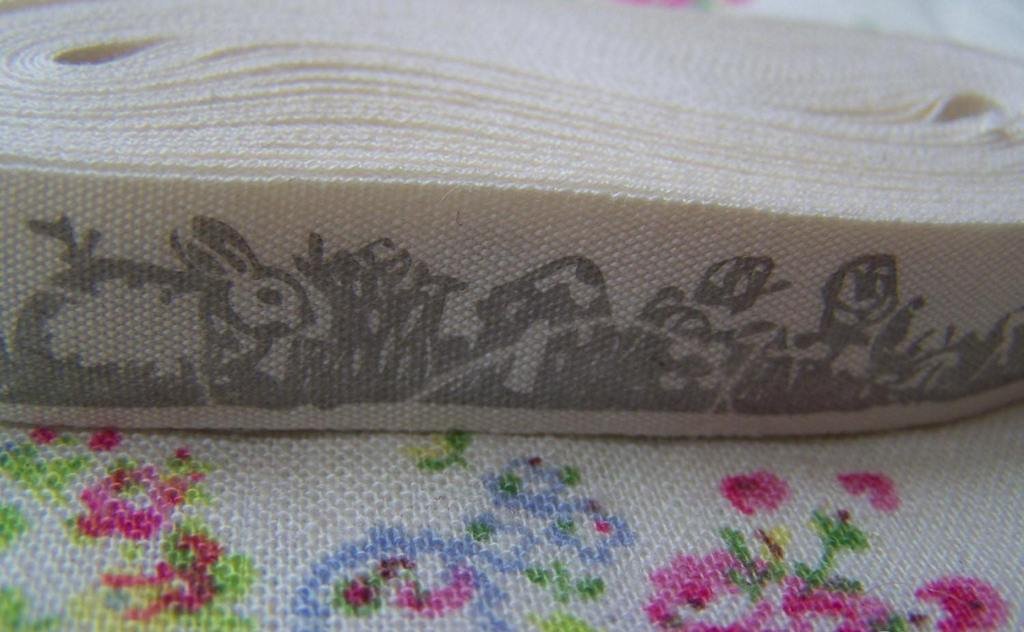 Rabbit Cotton Ribbon Print  Label String Gray Color  A2549