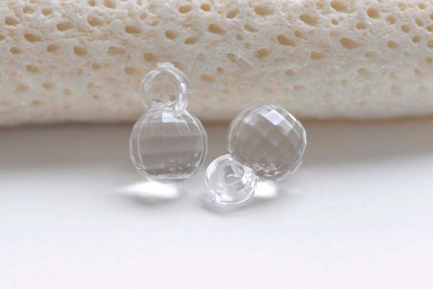 Clear Acrylic Faceted Round Ball Charms Beads 7x9mm Set of 50 A3860