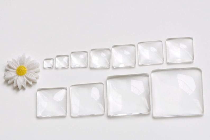 Clear Glass Dome Square Cabochon Cameo 6mm-40mm 10 pcs Size 30mm
