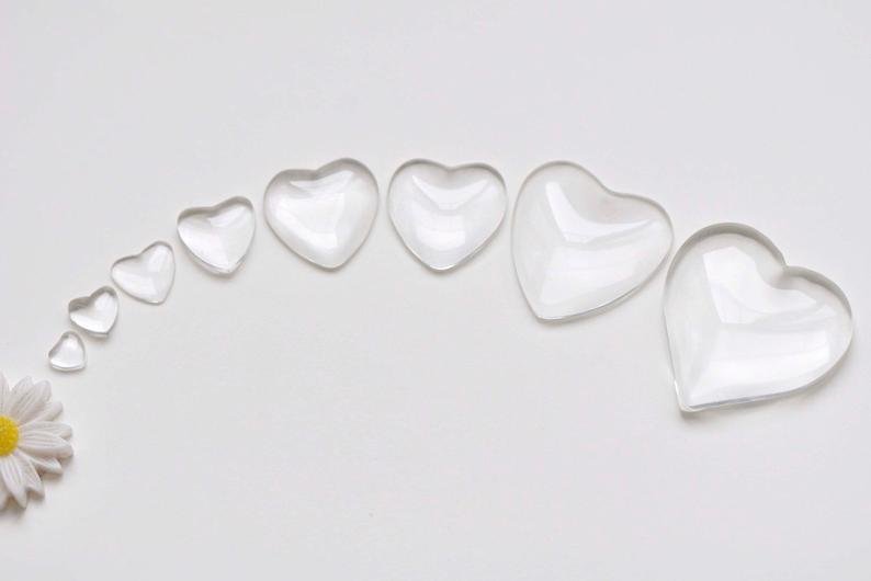 Crystal Glass Cabochon Heart Shaped Cameo Various Sizes Available 20 pcs 18mm