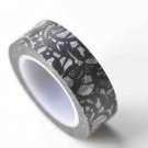 Elegant Black Flower Masking Washi Tape 15mm x 10M Roll A12929
