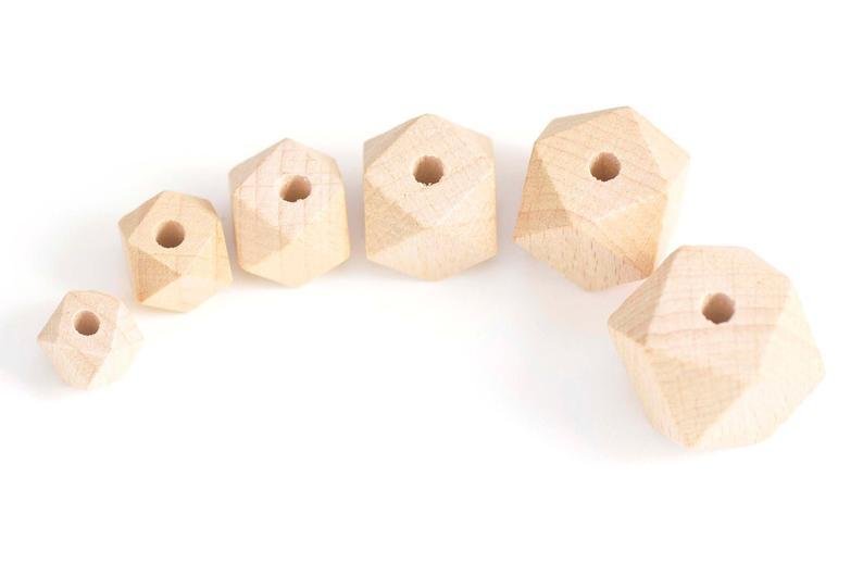Faceted Geometric Beech Wood Beads Wooden Findings 10mm to 30mm 14mm / 50 pcs