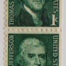 1965 one cent thomas jefferson two connected mint stamps
