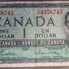 Canada 1954 $1.00 Note Serial 4358743