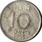 1953 Sweden 10 Ore (SILVER 125)