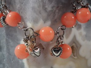 Coral Heart Charm Bracelet
