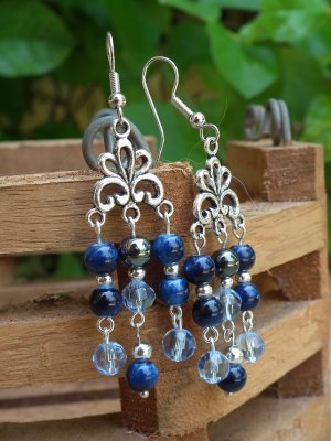 Hematite, Crystals & Blue Stone Earrings
