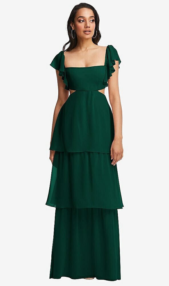 Dessy 8232....Flutter Sleeve, Maxi Dress with Tiered Ruffle Skirt ...