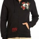 Ed Hardy Women Rhinestone Skull Rose Hoodie Zipped