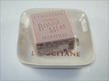 L'occitane Ceramic Soap Dish & Bonne Mere Rose Soap NIB