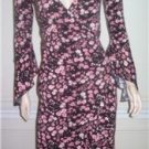 WOMENS ABS BLACK PINK FLORAL RUFFLE DRESS SZ S 4 6