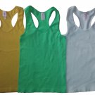 Pack of 3 Tank Tops Ribbed Racerback Nylon Spandex Neon Green/Yellow/White