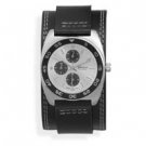 6.5"-8.5" Black Leather Band with Round Face Men's Fashion Watch