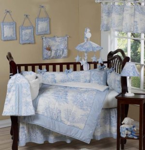 French Blue Toile Baby Infant Crib Nursery Bedding Set