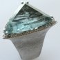 Retro Estate 25.50ct Aquamarine Diamond 14K White Gold Cocktail Ring