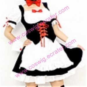 HOt black and white with red bowknot Maid Costume (137)