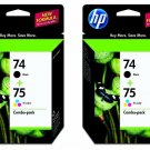 Two Sets: New Genuine HP 74 + 75 Combo Ink Cartridges