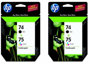 Two Sets: New Genuine HP 74 + 75 Combo Ink Cartridges
