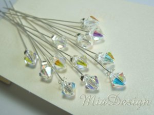 20x Swarovski 8mm Clear AB Crystal Stem for Wedding Bouquet Flower or Cake Topper Decoration