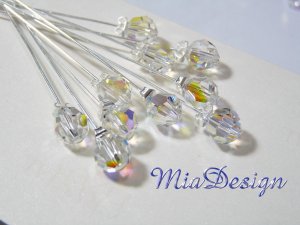 10 Swarovski 8mm Round Crystal Stem for Wedding Bouquet Flower or Cake Topper Decoration