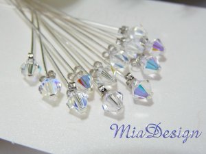 24 Swarovski 6mm ClearAB Crystal Stem for Wedding Bouquet Flower Centerpieces Cake Topper Decoration