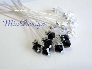 Swarovski Black & White Crystal Stem for Wedding Bouquet Flower / Cake Topper Decoration