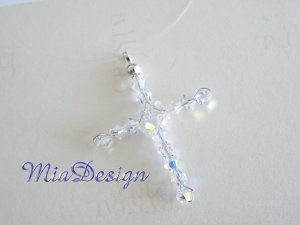 Swarovski Crystal Cross Floating Illusion Wedding Bridal or Bridesmaid Sterling Silver Necklace