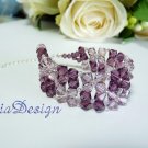 Swarovski Crystal 925 Sterling Silver Cuff Bracelet for Wedding Bride or Gift to Bridesmaid - Purple