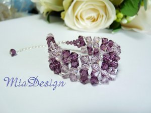Swarovski Crystal 925 Sterling Silver Cuff Bracelet for Wedding Bride or Gift to Bridesmaid - Purple