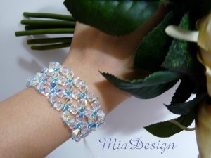 Swarovski Crystal 925 Sterling Silver Cuff Bracelet for Bride / Bridesmaid Something Blue